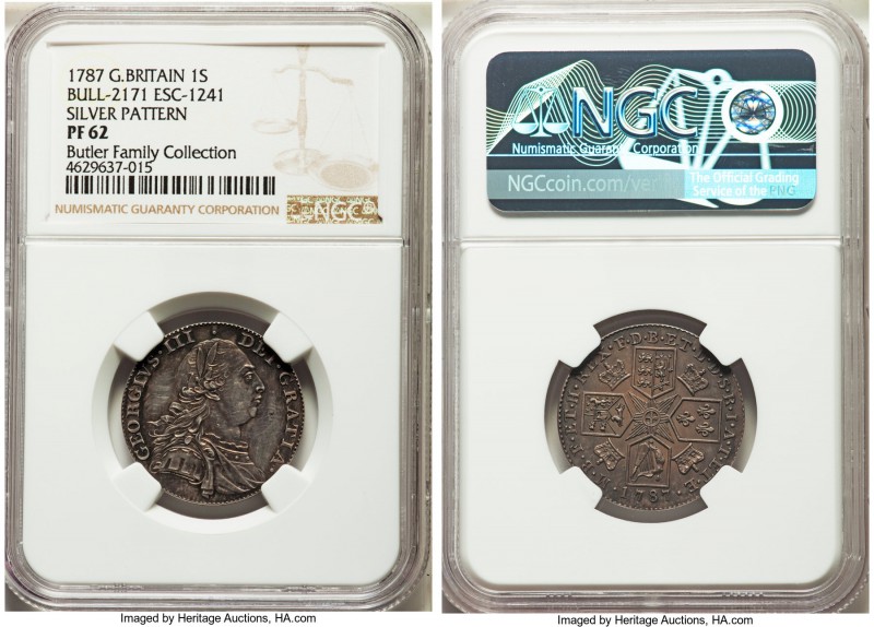 George III silver Proof Pattern Shilling 1787 PR62 NGC, KM-Unl., ESC-2171 (R5; p...