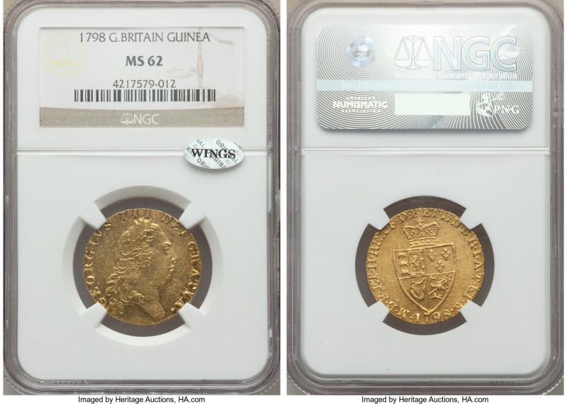 George III gold Guinea 1798 MS62 NGC, KM609, S-3729. Exuding a choice eye appeal...
