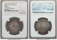 George III Countermarked 1/2 Dollar ND (1797-1799) XF45 NGC, KM622.1, S-3767. Counterstamp (AU Standard). Struck on a Madrid-minted 4 Reales of 1792. ...