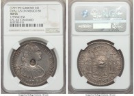 George III Counterstamped Bank Dollar of 5 Shillings ND (c. 1797-1799) AU55 NGC, KM634, cf. KM109 (for host). Displaying round bust of George III coun...