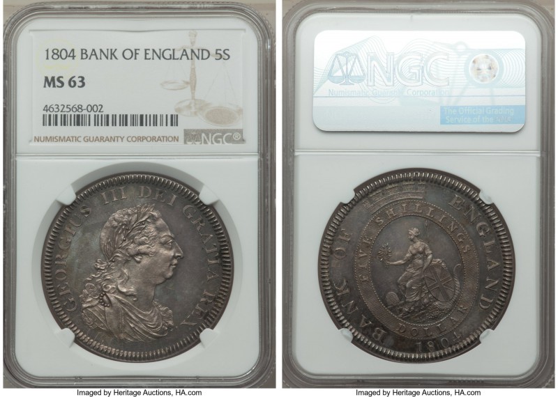 George III Bank Dollar of 5 Shillings 1804 MS63 NGC, KM-Tn1. A remarkable issue ...