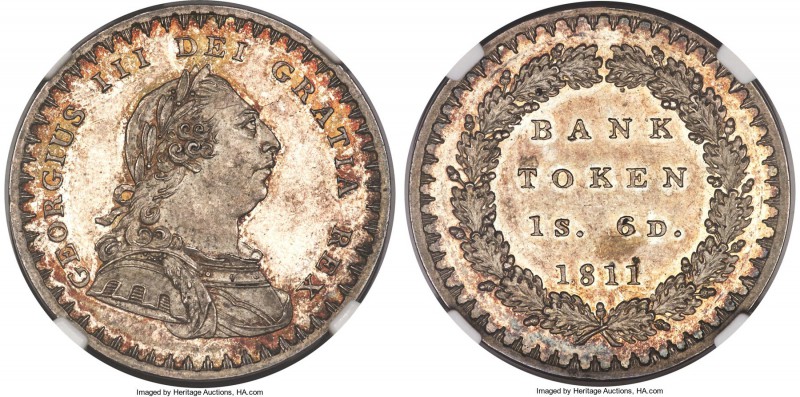 George III Proof Bank 18 Pence (1 Shilling 6 Pence) Token 1811 PR65 NGC, KM-Tn2,...