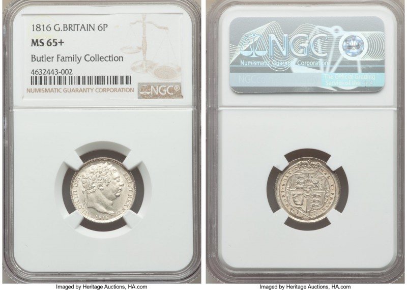 George III 6 Pence 1816 MS65+ NGC, KM665, S-3791. A sublime piece bathed in brig...