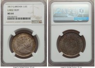 George III 1/2 Crown 1817 MS64 NGC, KM667. Large bust variety. Graced with a fiery patina and slate gray about the reverse devices that is more often ...