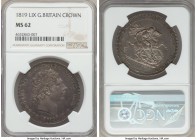 George III Crown 1819 MS62 NGC, KM675, S-3787. LIX on edge. Variety with both the 1818 style and 1819 style tails to the Q in QUI, giving a doubled ef...