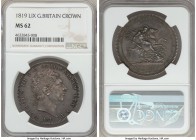 George III Crown 1819 MS62 NGC, KM675, S-3787. A satisfying specimen, the M and I of BRITANNIARUM expertly repunched. A few hairlines reside in the fi...