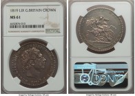 George III Crown 1819-LIX MS61 NGC, KM675. Splendid argent and gold tone persists throughout with flourishes of iridescence detectable on St. George's...