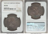 George III Crown 1819-LIX AU58 NGC, KM675. Beautifully, if subtly, iridescent, the subdued slate gray of the flan giving way to rays of blue, peach, a...