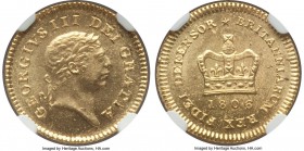 George III gold 1/3 Guinea 1806 MS65 NGC, KM650, S-3740. Essentially pristine and the single highest graded specimen of the type from either NGC or PC...