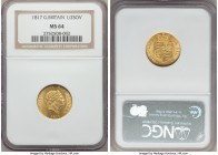 George III gold 1/2 Sovereign 1817 MS64 NGC, KM673, S-3786. Very nearly gem, the surfaces sublimely satiny and chocked with die polish lines and hardl...