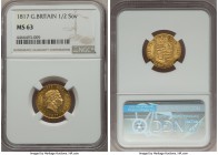 George III gold 1/2 Sovereign 1817 MS63 NGC, KM673, S-3786. An exceptional and highly sought-after issue in such a lovely choice state, thick die poli...