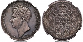 George IV Proof Crown 1826 PR62 NGC, KM699, S-3806. SEPTIMO edge. A coin that easily attracts the eye, first with its classic pattern of tone--gunmeta...