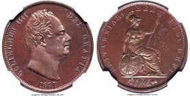 William IV bronzed-copper Proof 1/2 Penny 1831 PR65 Brown NGC, KM706a, S-3847, Peck-1463. A marvelous example with ultra-watery maroon-tinged mirrors ...