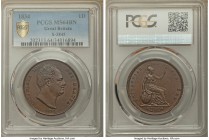 William IV Penny 1834 MS64 Brown PCGS, KM707, S-3845. Tan brown with surfaces that evince very few marks and ultra fine satiny stippling to the periph...