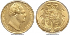 William IV gold Sovereign 1833 AU Details (Repaired) PCGS, KM717, S-3829B, Marsh 18. Scarce, as are the majority of Sovereigns issued under the short-...