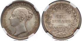 Victoria Shilling 1838 MS65 NGC, KM734.1. A comparatively scarce early Victorian shilling date, edging on very rare in this lofty gem state of preserv...