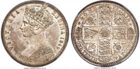 Victoria Gothic Florin 1849 MS65 PCGS, KM745, S-3890. Without WW. An iconic year for the Gothic florin series owing to the omission of the usual DEI G...