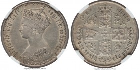 Victoria Gothic Florin 1862 AU53 NGC, KM746.1. The key date of the series, and exceptionally lofty to find outside of low grades, some minor wisps pre...