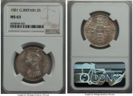 Victoria Gothic Florin 1881 MS63 NGC, KM746.4. Lightly frosted in the devices, with the scattered contact marks of the obverse almost entirely subsidi...
