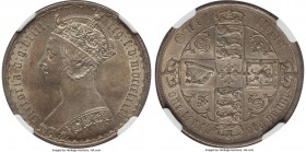 Victoria Gothic Florin 1885 MS64 NGC, KM746.4. A veritably lovely business-striking of this beautiful coinage, fully satiny with only a tiny nick in t...