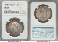 Victoria 1/2 Crown 1874 MS64 NGC, KM756. A captivating near-gem, sprinkled with darker champagne notes and extremely glassy, the fields studded with d...