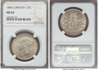 Victoria 1/2 Crown 1885 MS64 NGC, KM756. Silky surfaces beneath delicate champagne patination with an even cartwheel luster rolling across the fields....