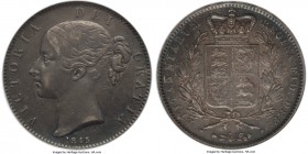 Victoria Crown 1845 AU50 NGC, KM741. Struck on a pleasing graphite flan characteristic of the type, and still possessed of a bright luminosity.

HID99...