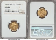 Victoria gold 1/2 Sovereign 1864 MS62+ NGC, KM735.2, S-3860. Die #22. A beautiful specimen, mildly prooflike in the fields with ample die polish lines...