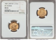 Victoria gold 1/2 Sovereign 1880 MS64 NGC, KM735.2. Die #103. A covetable near gem specimen, currently the finest certified at NGC by a full 3 grade p...