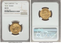 Victoria gold Sovereign 1853 AU55 NGC, KM736.1. W.W. raised variety. 

HID99912102018