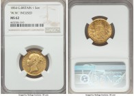 Victoria gold Sovereign 1854 MS62 NGC, KM736.1. W.W. incused variety. 

HID99912102018