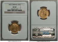 Victoria gold Sovereign 1860 AU50 NGC, Royal mint, KM736.1. Attractive for the grade, with flashy fields and a charming balance of light wear at the c...