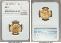 Victoria gold "Shield" Sovereign 1862 MS63 NGC, KM736.1, S-3852D.

HID99912102018