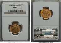 Victoria gold Sovereign 1864 MS63 NGC, Royal mint, KM736.2. A sparkling specimen in choice condition showing vibrant golden luster with tinges of hone...