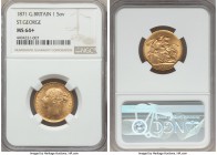Victoria gold "St. George" Sovereign 1871 MS64+ NGC, KM752, S-3856A. Undeniably enviable quality, luster soft and subdued, with a scattering of tiny d...