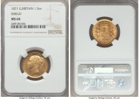 Victoria gold "Shield" Sovereign 1871 MS64 NGC, KM752, S-3856. A commendably high grade, supremely flashy for the issue struck from very highly polish...