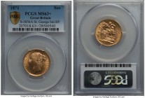 Victoria gold "St. George" Sovereign 1871 MS63+ PCGS, Royal mint, KM752, S-3856. A lustrous representation showcasing a full strike and only light sig...