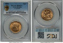Victoria gold Sovereign 1884 MS63+ PCGS, Royal mint, KM752, S-3856B. Fully brilliant, exhibiting a deep golden tone near the peripheries which nicely ...