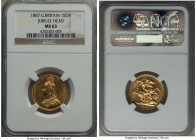 Victoria gold Sovereign 1887 MS63 NGC, Royal mint, KM767. Jubilee head type. A sparkling example with minor handling to the fields and semi-reflective...