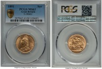 Victoria gold Sovereign 1891 MS63 PCGS, Royal mint, KM767, S-3866C. A choice example of the "Jubilee head" type displaying rich golden luster and no s...