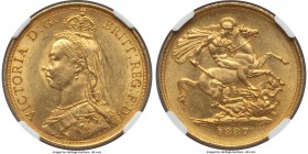 Victoria gold 2 Pounds 1887 MS62+ NGC, KM768, S-3865. A glittering honey-gold specimen featuring amber accents towards the devices and pronounced high...
