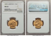 Victoria gold Sovereign 1895 MS63 NGC, KM785, S-3874. Veiled head type. A scarcer offering in this choice designation, with only a light scattering of...