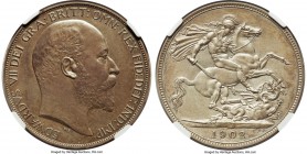 Edward VII Matte Proof Crown 1902 PR64+ Matte NGC, KM803, S-3979. Just a step below the finest certified, this impressive crown flaunts its incredible...