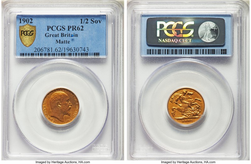 Edward VII gold Matte Proof 1/2 Sovereign 1902 PR62 PCGS, Royal mint, KM804, S-3...