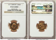 George V gold Proof 1/2 Sovereign 1911 PR65 Cameo NGC, KM819, S-4006. A perfect gem, dazzlingly bright with moderately frosty devices and fully reflec...