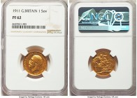 George V gold Proof Sovereign 1911 PR62 NGC, KM820, S-3996. Mintage: 3,764. Difficult to locate in this elusive proof state with details masterfully r...