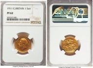 George V gold Proof Sovereign 1911 PR62 NGC, KM820, S-3996. Proof Mintage: 3,764. A frosty near-choice specimen with exceptional watery elements and s...