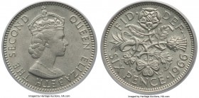 Elizabeth II Mule 6 Pence 1966 MS64 PCGS, cf. KM903 (for reverse). British Commonwealth obverse paired with a Great Britain 6 Pence reverse. An extrem...