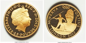 Elizabeth II gold 3-Piece "London Olympics" Proof Set 2012, 1) "Minerva" 25 Pounds, KM1221, S-4909 2) "Vulcan" 25 Pounds, KM1222, S-4910 3) "Mars" 100...