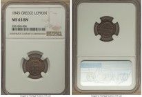 Othon Lepton 1845 MS63 Brown NGC, Athens mint, KM22. A rich dark chocolate rendition of this 3-year type, only two currently positioned higher in the ...